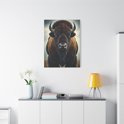 Symmetrical American Bison Portrait with Dramatic Overcast Lighting Wall Art & Canvas Print