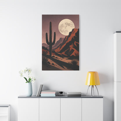 Desert Moonrise Cactus Landscape Wall Art & Canvas Print