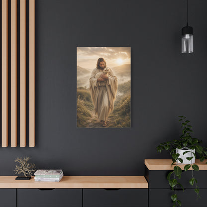 The Good Shepherd Walking with Lamb Wall Art & Canvas Print