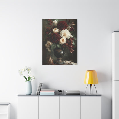 Burgundy Dahlia Floral Still Life Wall Art & Canvas Print