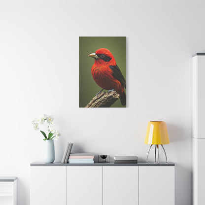 Scarlet Tanager Perched on Forest Branch Wall Art & Canvas Print