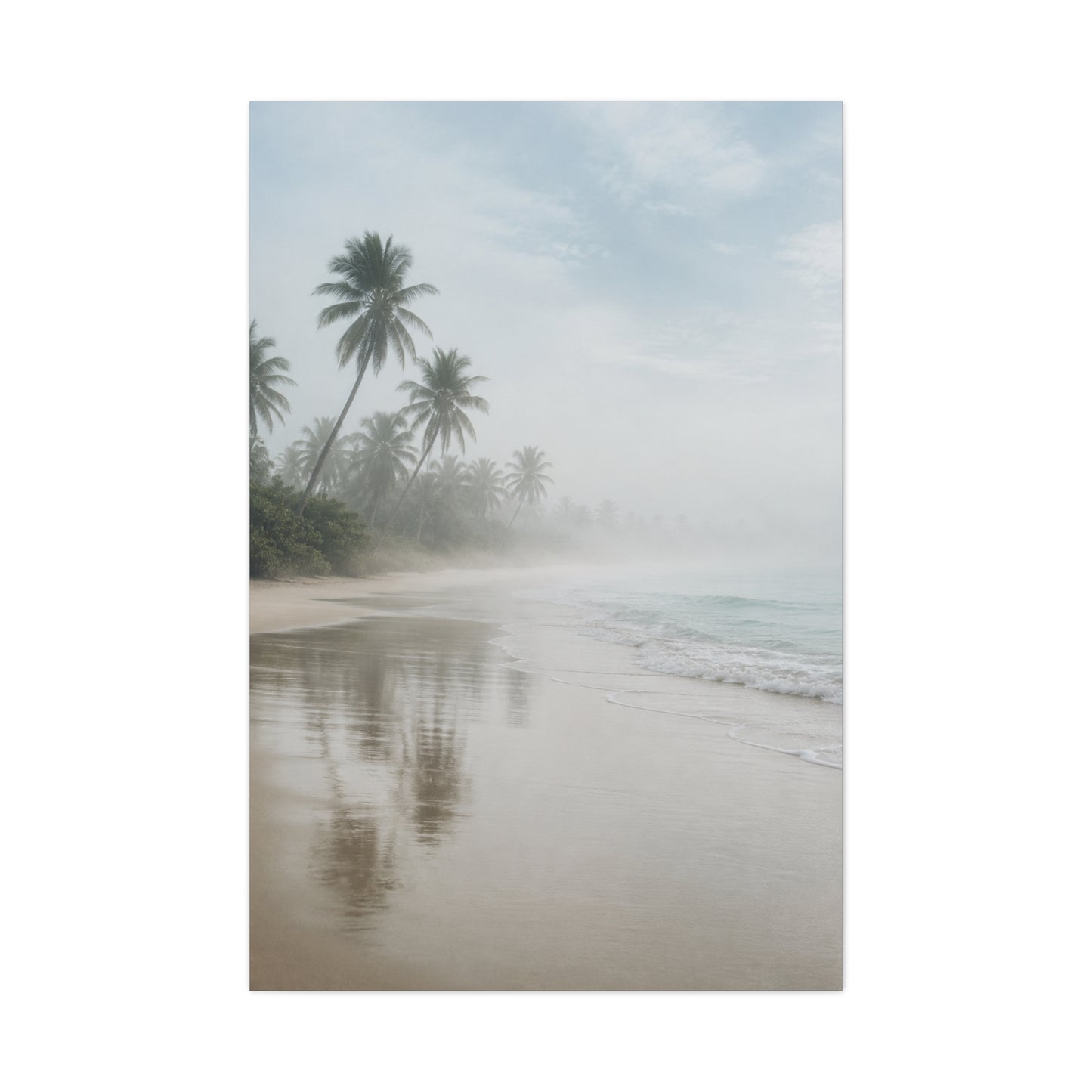 Misty Coastal Palm Shoreline Minimal Tropical Wall Art & Canvas Print
