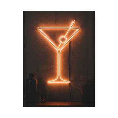 Amber Neon Martini Sign Wall Art & Canvas Print