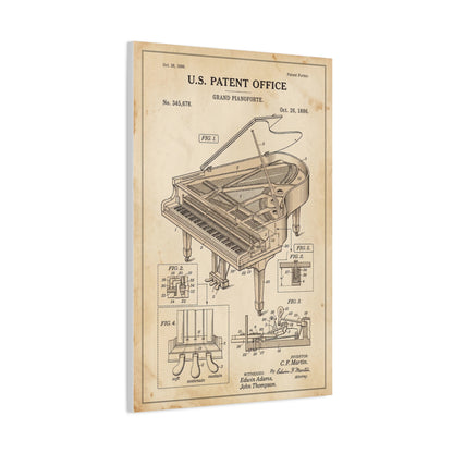 Vintage Grand Piano Patent Illustration Wall Art & Canvas Print