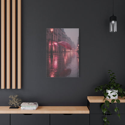 Dreamy Pink Umbrella Rain Scene Wall Art & Canvas Print