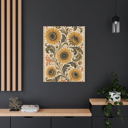 Vintage Botanical Sunflower Pattern Wall Art & Canvas Print