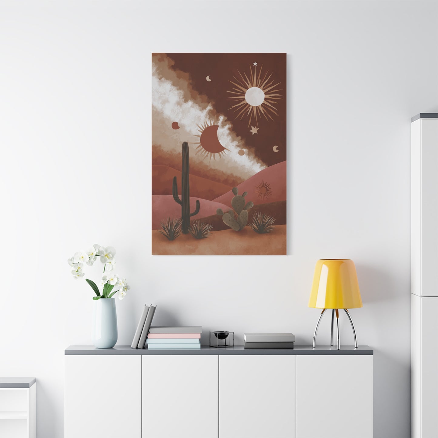 Boho Desert Sun and Moon Landscape Wall Art & Canvas Print