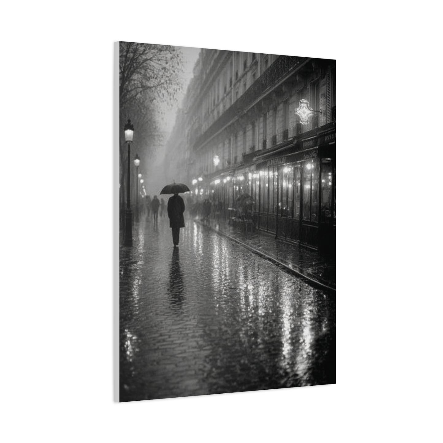 Rainy Paris Street Monochrome Wall Art & Canvas Print