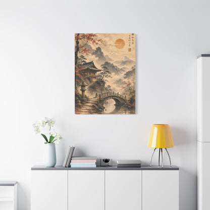 Kyoto Temple Bridge Mist Landscape Wall Art & Canvas Print
