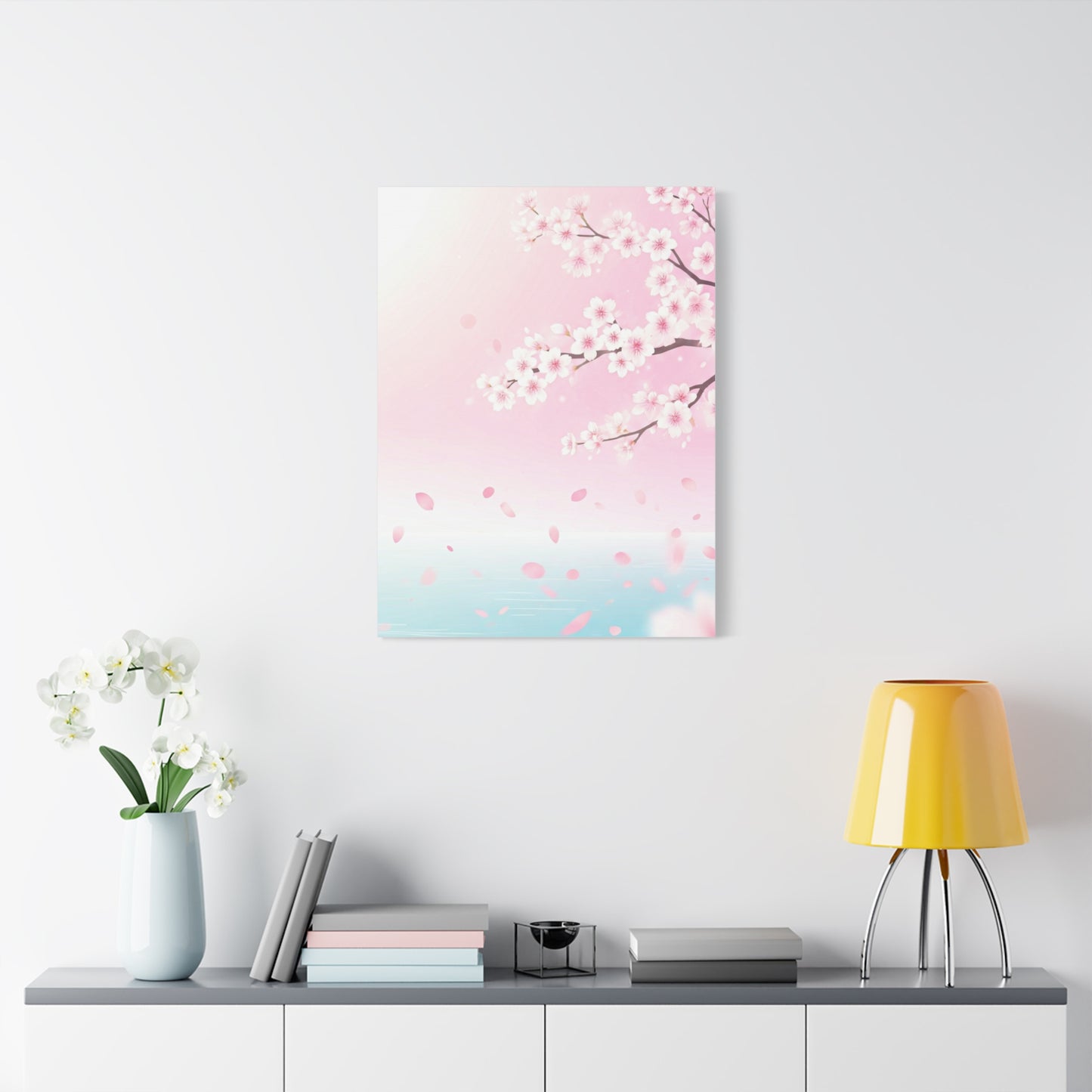 Minimal Sakura Petals Over Calm Water Wall Art & Canvas Prints