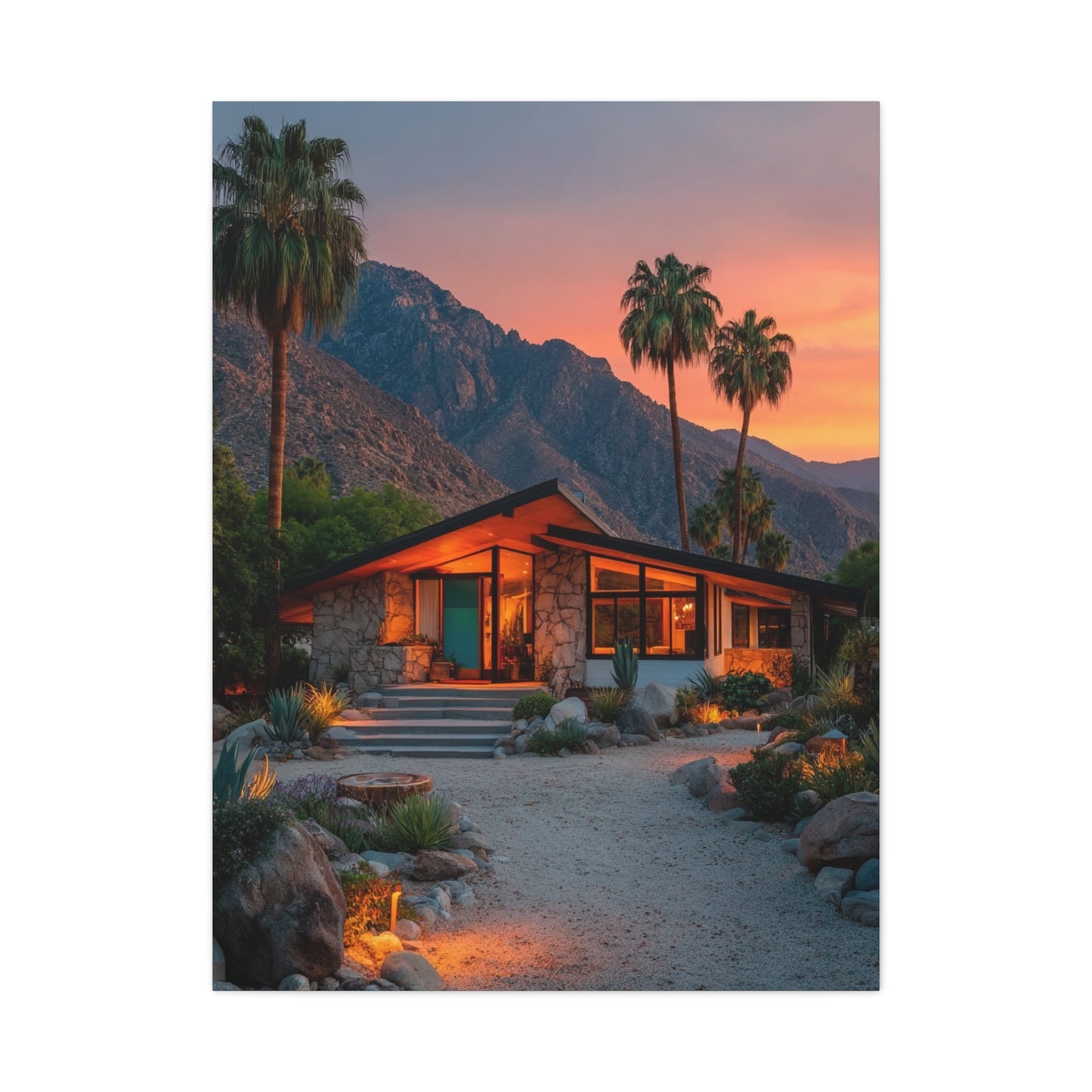 Desert Modern House at Sunset Wall Art & Canvas Print