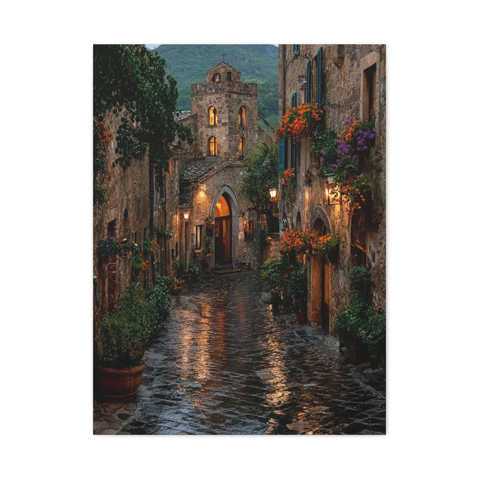 Tuscan Village Rain Street Wall Art & Canvas Print