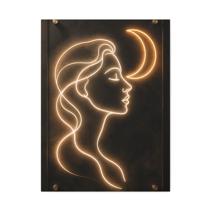 Neon Crescent Muse Line Art Wall Art & Canvas Print