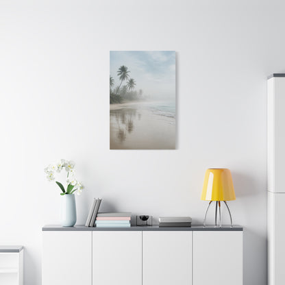 Misty Coastal Palm Shoreline Minimal Tropical Wall Art & Canvas Print