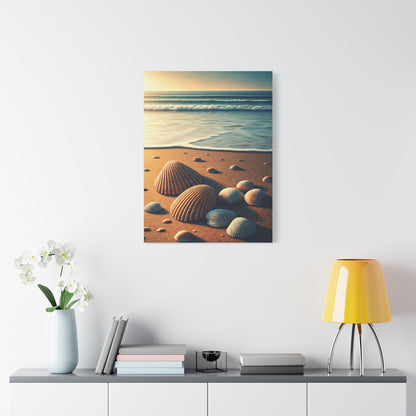 Seashell Collection on Warm Coastal Sand Wall Art & Canvas Prints