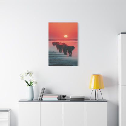 Elephant Herd Sunset Journey Wall Art & Canvas Print