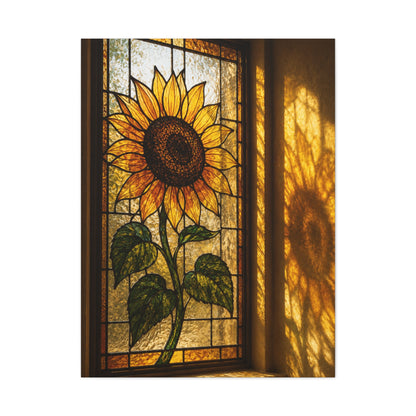 Golden Light Stained Glass Sunflower Wall Art & Canvas Print