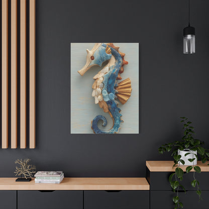 Driftwood Seahorse Coastal Sculpture Wall Art & Canvas Print