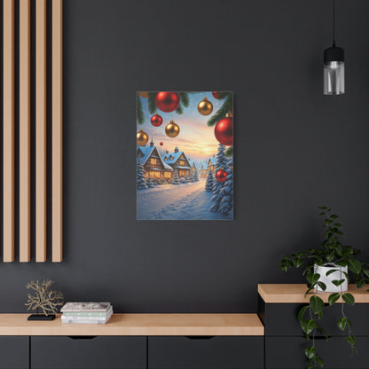 Snowy Christmas Village With Festive Ornaments Wall Art & Canvas Print
