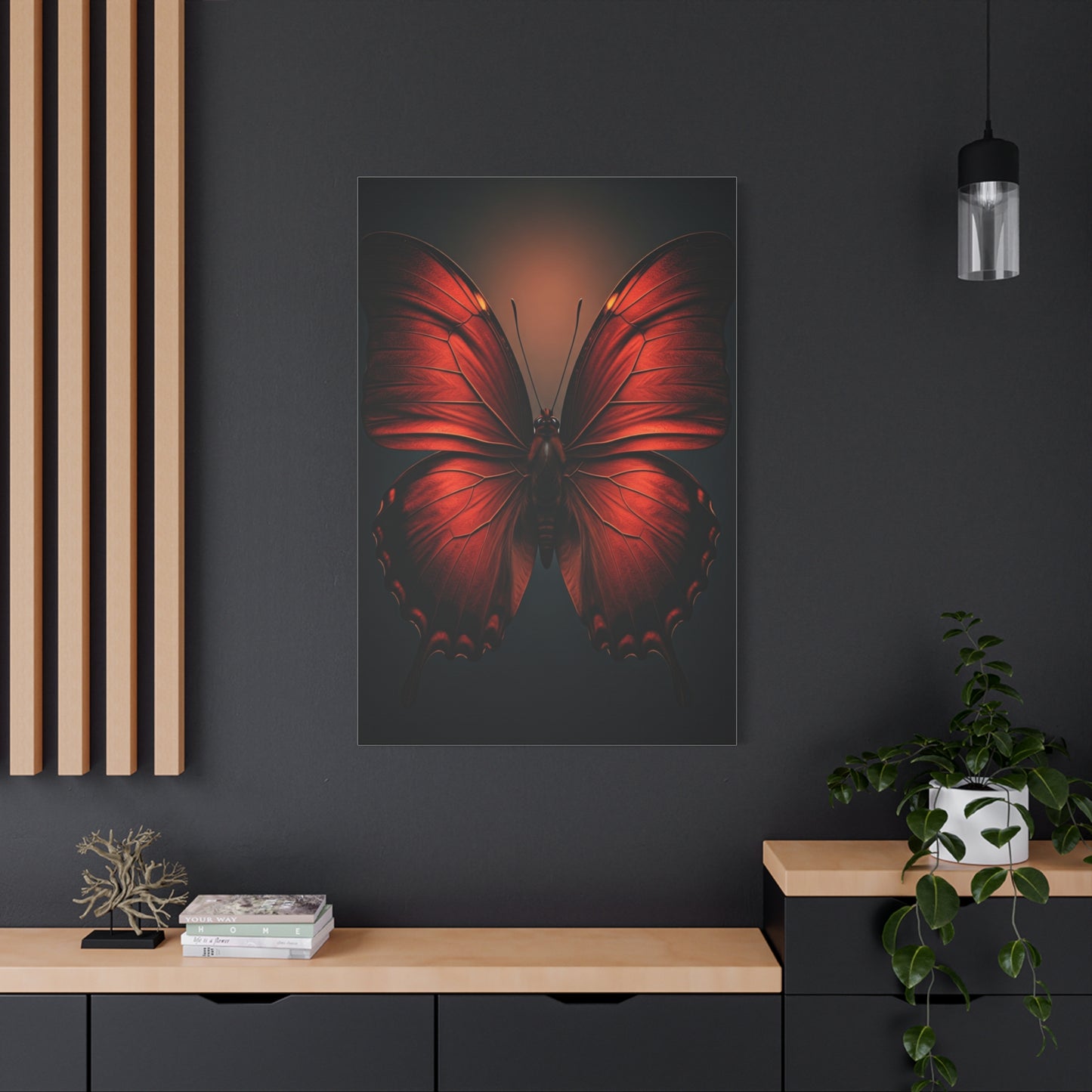 Crimson Ember Butterfly Symmetry Wall Art & Canvas Prints
