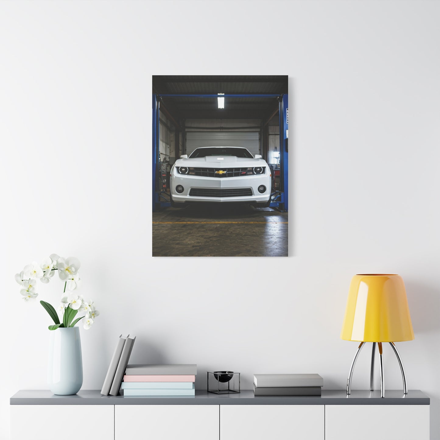 Chevrolet Camaro SS Hydraulic Lift Workshop Scene Wall Art & Canvas Prints