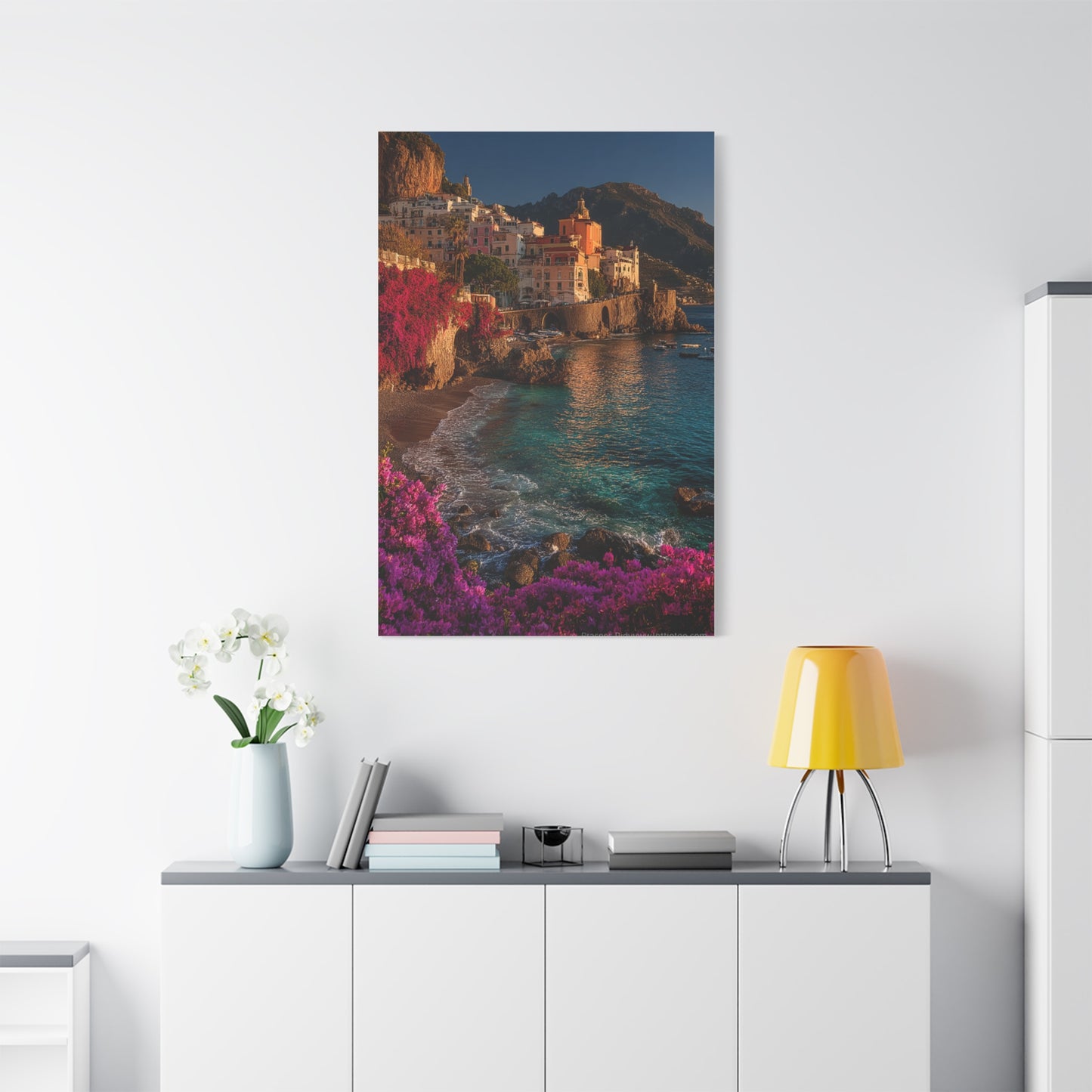 Amalfi Coast Bougainvillea Cliffs Wall Art & Canvas Print