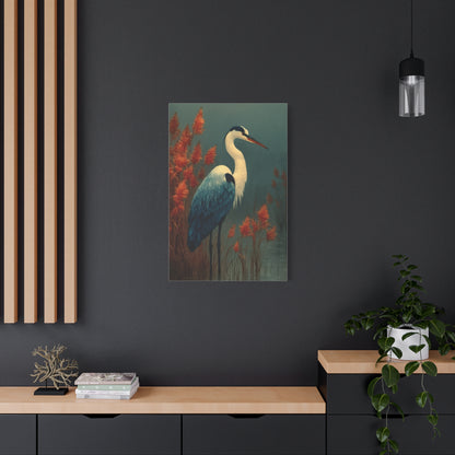 White Heron Marsh Portrait Wall Art & Canvas Print