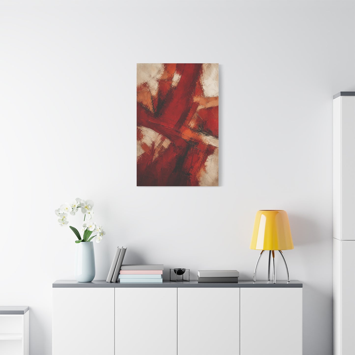 Abstract Crimson Cross Composition Wall Art & Canvas Print