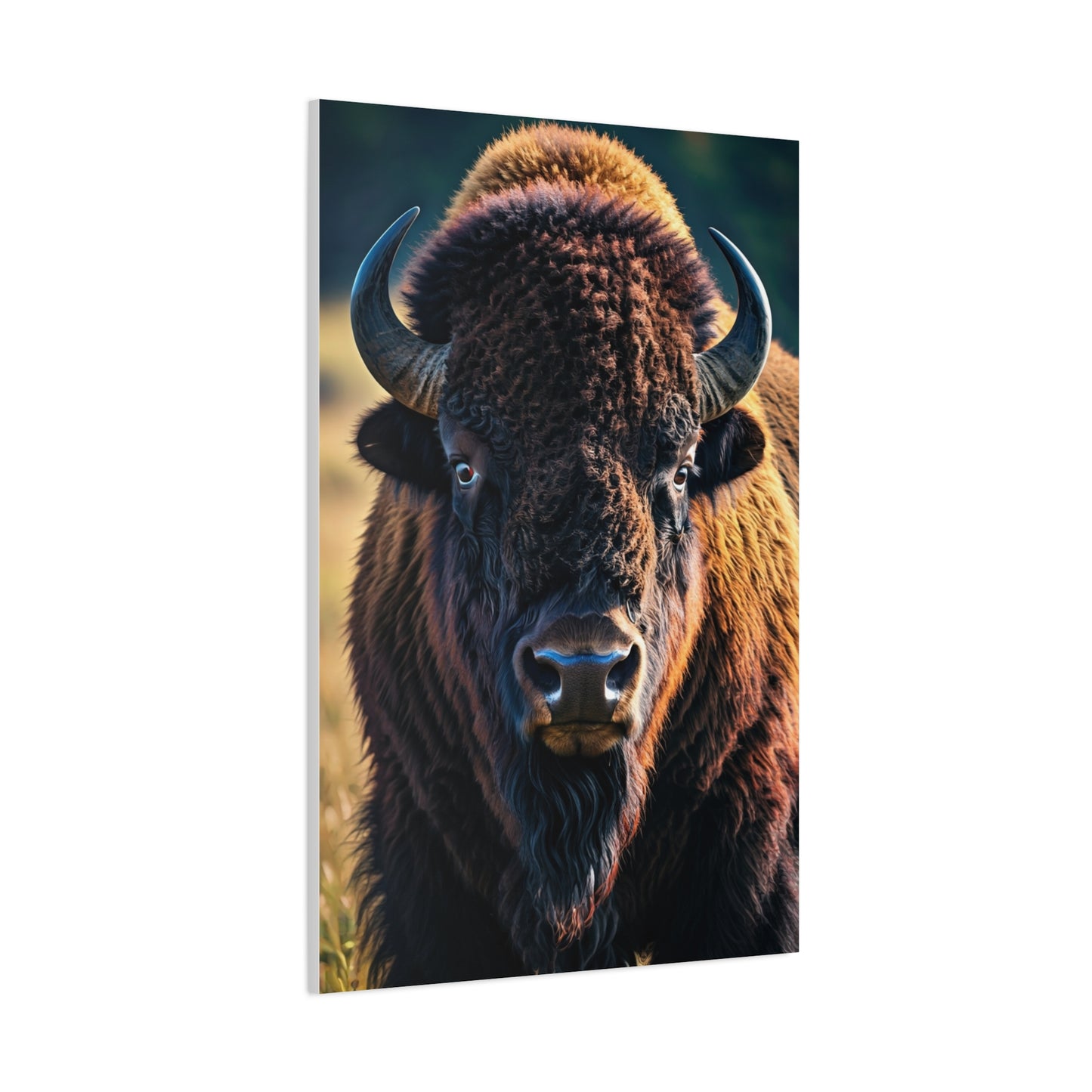 Dramatic Frontal Bison with Warm Copper Tones Wall Art & Canvas Print