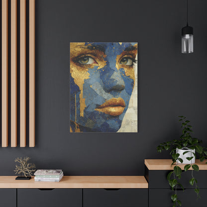 Blue and Gold Abstract Face Collage Wall Art & Canvas Print