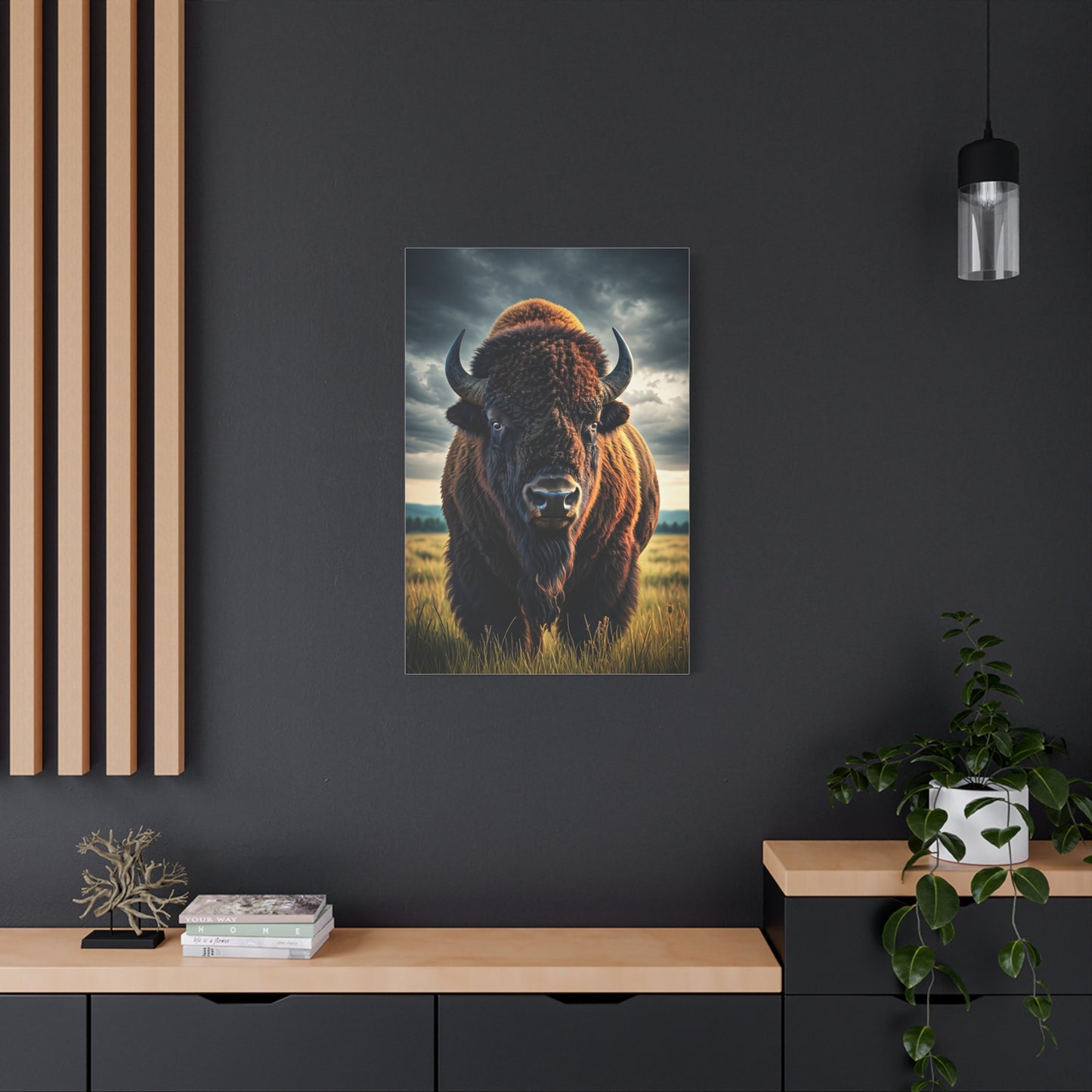 Bison Under Storm Clouds Prairie Portrait Wall Art & Canvas Print