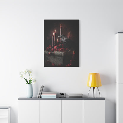 Raven with Candles and Crimson Roses Wall Art & Canvas Print