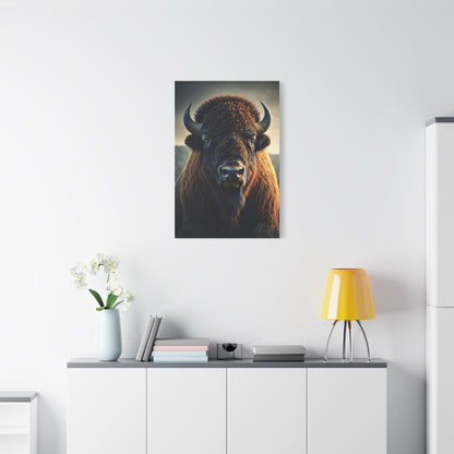 Warm-Toned Symmetrical Bison Portrait Wall Art & Canvas Print
