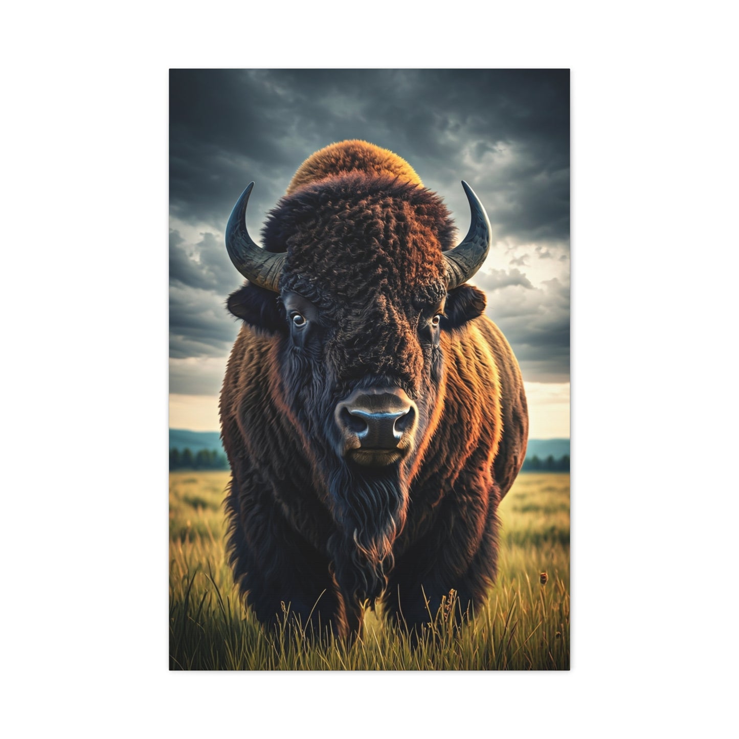 Bison Under Storm Clouds Prairie Portrait Wall Art & Canvas Print