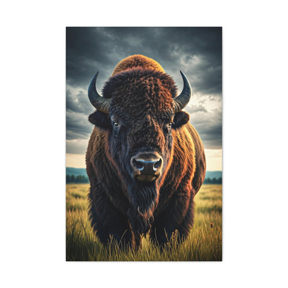 Bison Under Storm Clouds Prairie Portrait Wall Art & Canvas Print