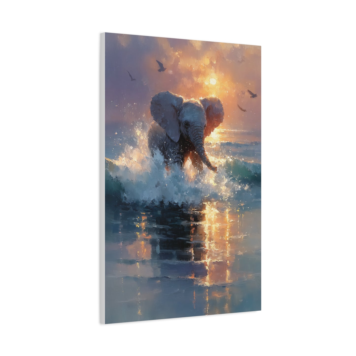 Baby Elephant Ocean Splash Wall Art & Canvas Print