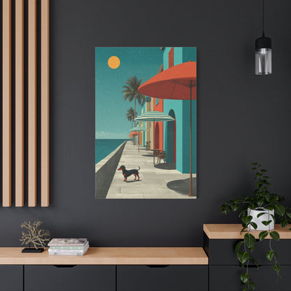 Dachshund Seaside Promenade Wall Art & Canvas Print