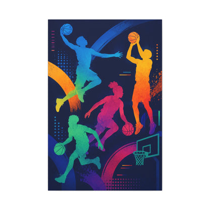 Rainbow Basketball Silhouette Sports Wall Art & Canvas Print