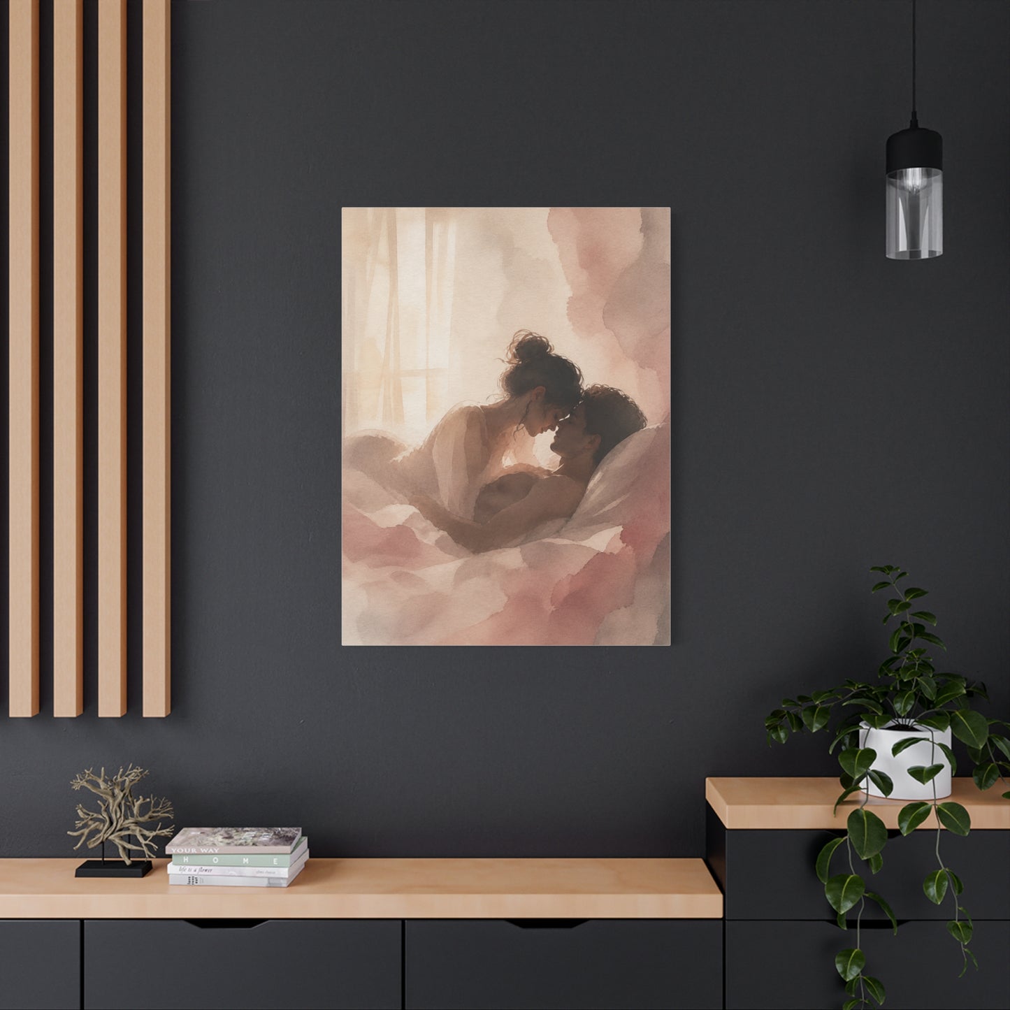 Soft Watercolor Lovers Sunrise Embrace Wall Art & Canvas Print