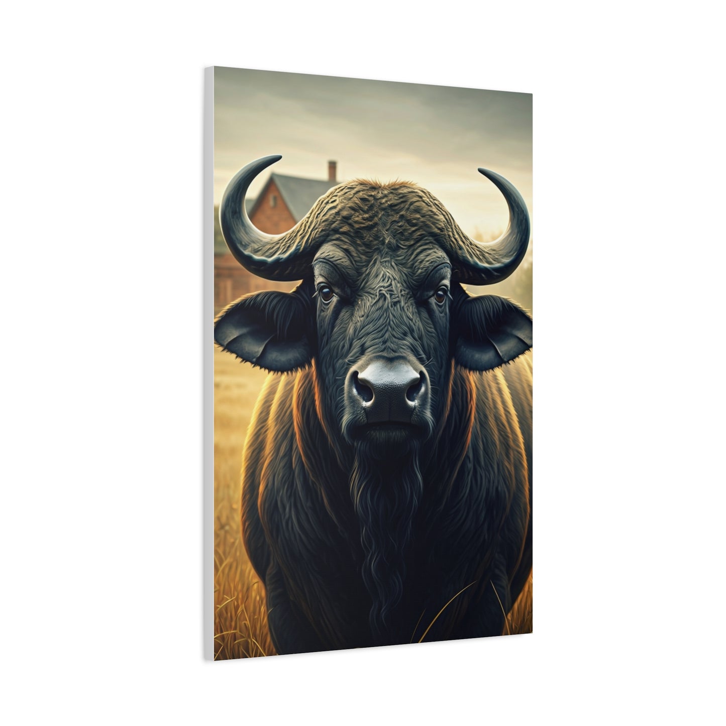 Symmetrical Cape Buffalo Portrait with Massive Curved Horns Wall Art & Canvas Print
