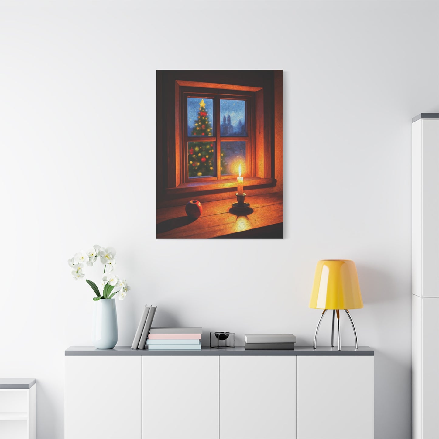 Cozy Christmas Window Candle Scene Wall Art & Canvas Print