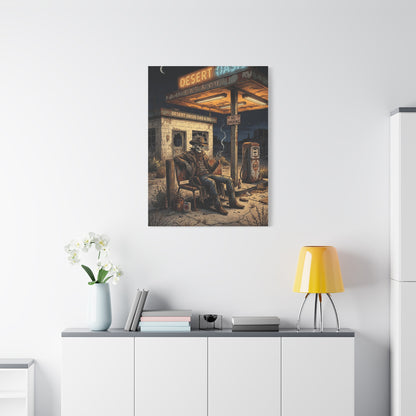 Desert Oasis Skeleton Cowboy Scene Wall Art & Canvas Print