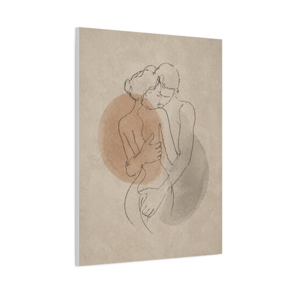 Minimal Line Couple Embrace Wall Art & Canvas Print