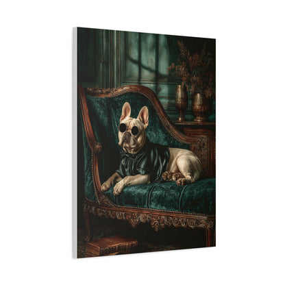 French Bulldog on Emerald Velvet Chaise Wall Art & Canvas Print