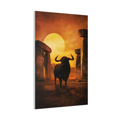 Mythic Bull Among Ancient Stone Ruins Wall Art & Canvas Print