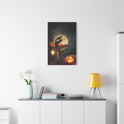 Crow on Pumpkin Signpost Under the Full Moon Wall Art & Canvas Print