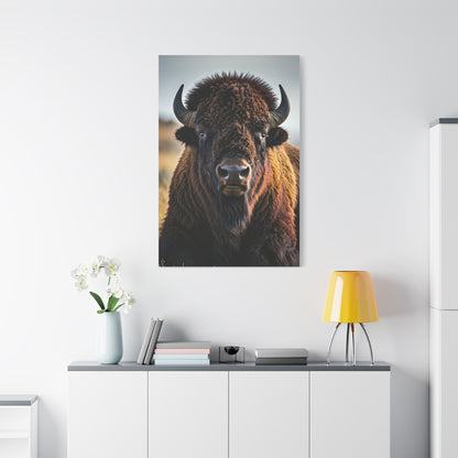 Symmetrical American Bison Portrait with Overcast Lighting Wall Art & Canvas Print