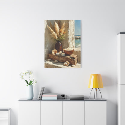 Driftwood Coastal Still Life with Pampas Wall Art & Canvas Print