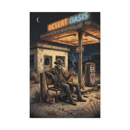 Desert Oasis Skeleton Cowboy Scene Wall Art & Canvas Print