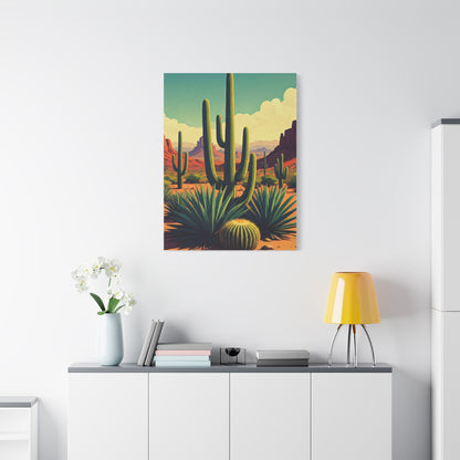 Sunlit Saguaro Desert Illustration Wall Art & Canvas Prints